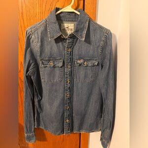 Ladies Hollister Blue Denim Button Down Long-Sleeve Shirt - Size Small